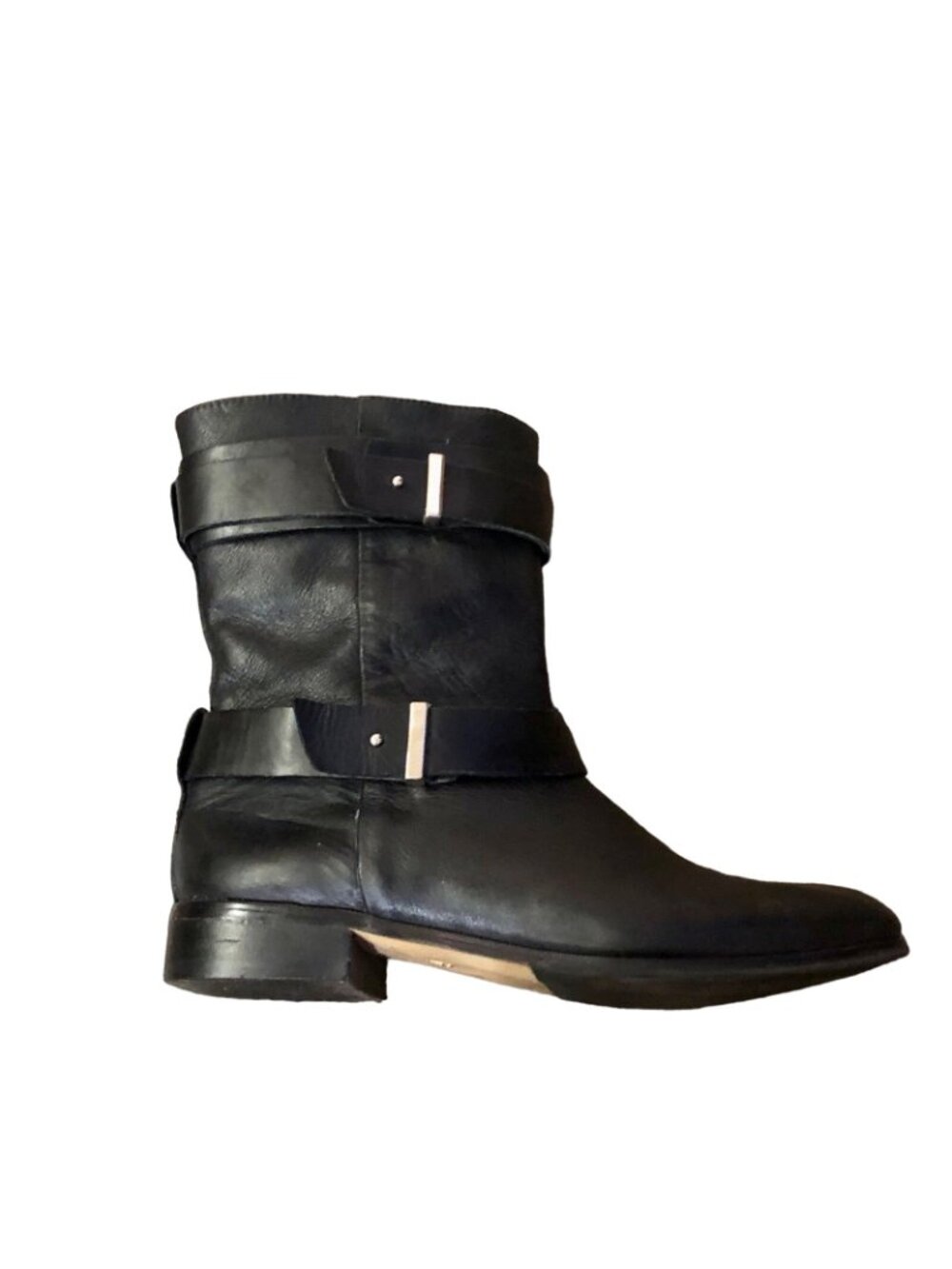 Ann Taylor Black Leather Ankle Moto Harness Boots Womens 6.5 Side Zip Used - Picture 6 of 12